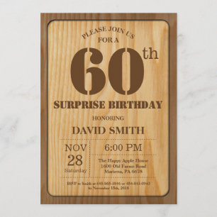 Rustic Surprise 60e verjaardag Uitnodiging Hout
