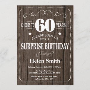Rustic Surprise 60th Birthday Invitation Kaart