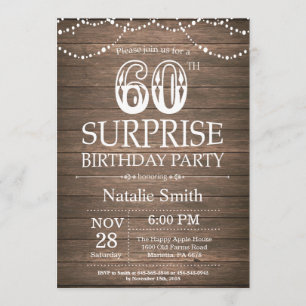 Rustic Surprise 60th Birthday Invitation Kaart