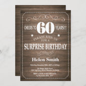 Rustic Surprise 60th Birthday Invitation Kaart (Voorkant / Achterkant)