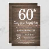Rustic Surprise 60th Birthday Invitation Kaart (Voorkant / Achterkant)