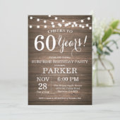 Rustic Surprise 60th Birthday Invitation Wood Kaart (Staand voorkant)