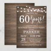 Rustic Surprise 60th Birthday Invitation Wood Kaart (Voorkant / Achterkant)