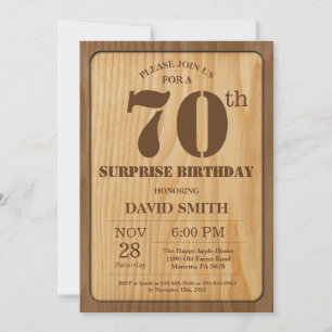 Rustic Surprise 70e verjaardag Uitnodiging Hout