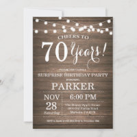 Rustic Surprise 70e verjaardag Uitnodiging Hout