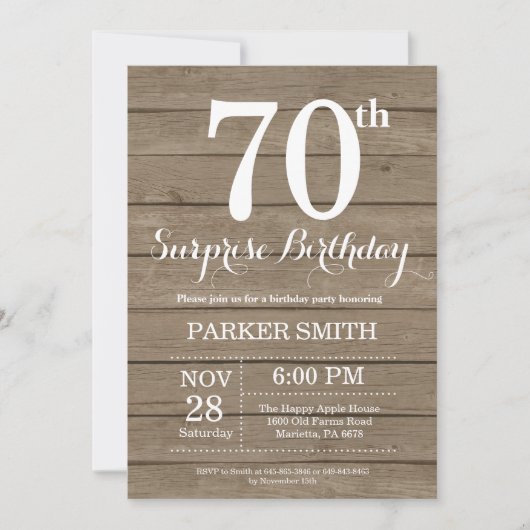 Rustic Surprise 70th Birthday Invitation (Devant)