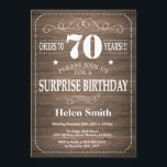 Rustic Surprise 70th Birthday Invitation<br><div class="desc">Rustic Surprise 70th Birthday Invitation avec Rustic Wood Arrière - plan. Vintage Retro. Anniversaire adulte. Hommes ou Femmes Anniversaire. Enfants Garçon ou fille Ado Anniversaire adolescent Invitation . 13ème 15ème 16ème 18ème 20ème 21ème 30ème 40ème 50ème 60ème 70ème 80ème 90ème 100ème. N'Importe Quel Âge. Pour plus de personnalisation, cliquez sur...</div>