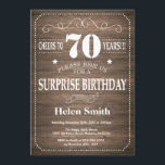 Rustic Surprise 70th Birthday Invitation<br><div class="desc">Rustic Surprise 70th Birthday Invitation avec Rustic Wood Arrière - plan. Vintage Retro. Anniversaire adulte. Hommes ou Femmes Anniversaire. Enfants Garçon ou fille Ado Anniversaire adolescent Invitation . 13ème 15ème 16ème 18ème 20ème 21ème 30ème 40ème 50ème 60ème 70ème 80ème 90ème 100ème. N'Importe Quel Âge. Pour plus de personnalisation, cliquez sur...</div>