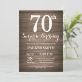 Rustic Surprise 70th Birthday Invitation Kaart (Staand voorkant)
