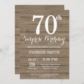 Rustic Surprise 70th Birthday Invitation Kaart (Voorkant / Achterkant)