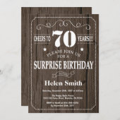 Rustic Surprise 70th Birthday Invitation Kaart (Voorkant / Achterkant)