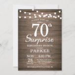 Rustic Surprise 70th Birthday Invitation Wood<br><div class="desc">Rustic Surprise 70th Birthday Invitation With String Lights Wood Background. 13th 15th 16th 18th 21st 30th 40th 50th 60th 70th 80th 90th 100th,  Any age. For further customization,  please click the "Customize it" button and use our design tool to modify this template.</div>