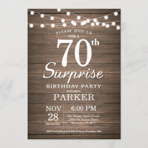 Rustic Surprise 70th Birthday Invitation Wood Kaart