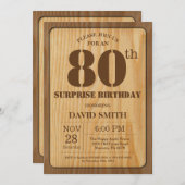 Rustic Surprise 80e anniversaire Invitation Bois (Devant / Derrière)