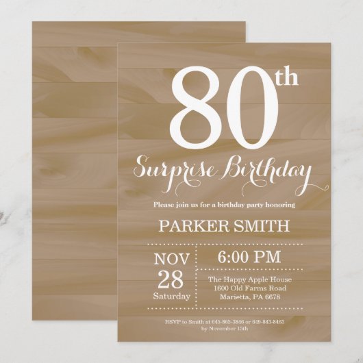 Rustic Surprise 80th Birthday Invitation (Devant / Derrière)