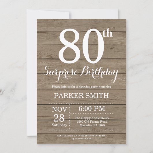 Rustic Surprise 80th Birthday Invitation (Devant)