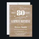 Rustic Surprise 80th Birthday Invitation<br><div class="desc">Rustic Surprise Invitation d'anniversaire 80e. Typographie blanche. Arrière - plan rustique en bois. Anniversaire adulte. Hommes ou Femmes Anniversaire. Enfants Garçon ou fille Ado Anniversaire adolescent Invitation . 13ème 15ème 16ème 18ème 20ème 21ème 30ème 40ème 50ème 60ème 70ème 80ème 90ème 100ème. N'Importe Quel Âge. Pour plus de personnalisation, cliquez sur...</div>