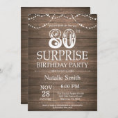 Rustic Surprise 80th Birthday Invitation Kaart (Voorkant / Achterkant)