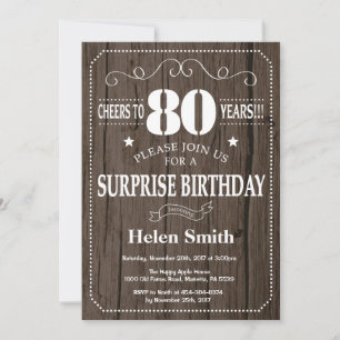 Rustic Surprise 80th Birthday Invitation Kaart