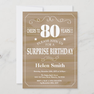 Rustic Surprise 80th Birthday Invitation Kaart