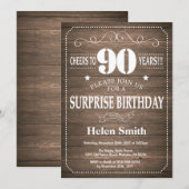 Rustic Surprise 90e anniversaire Invitation (Devant / Derrière)