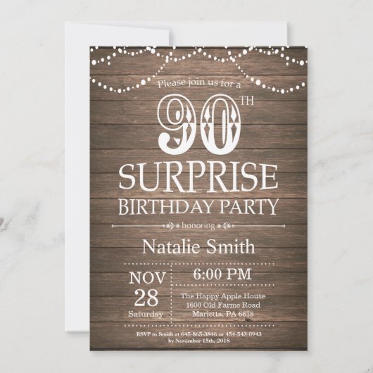 Rustic Surprise 90e anniversaire Invitation (Devant)