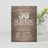 Rustic Surprise 90th Birthday Invitation Kaart (Staand voorkant)
