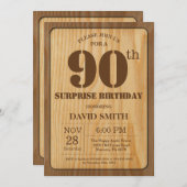 Rustic Surprise 90th Birthday Invitation Wood Kaart (Voorkant / Achterkant)