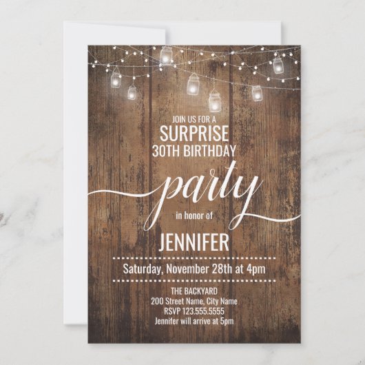 Rustic Surprise Birthday Party Kaart (Voorkant)