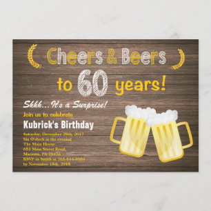 Rustic Surprise Cheers and Beers 60th Birthday Kaart