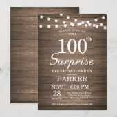 Rustic Surprise Invitation 100e anniversaire Bois (Devant / Derrière)