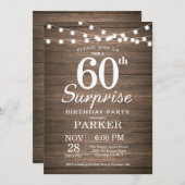 Rustic Surprise Invitation 60e anniversaire Bois (Devant / Derrière)