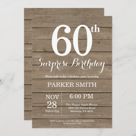 Rustic Surprise Invitation à l'anniversaire du 60e (Devant / Derrière)