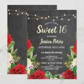 Rustic Sweet 16 Party Chalk Red Roses Flower Kaart (Voorkant / Achterkant)