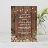 Rustic Sweet 16 Party Coral Floral Invitation bois (Debout devant)
