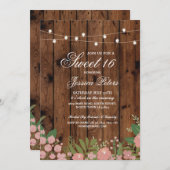 Rustic Sweet 16 Party Coral Floral Invitation bois (Devant / Derrière)