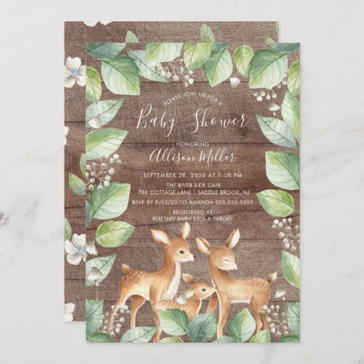 Rustic Sweet Deer Couple Baby shower Invitation (Devant / Derrière)