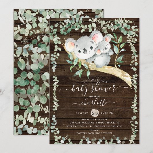 Rustic Sweet Koala Beer Baby shower Kaart (Voorkant / Achterkant)