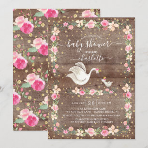 Rustic Sweet Mam & Baby Swan Baby shower Kaart