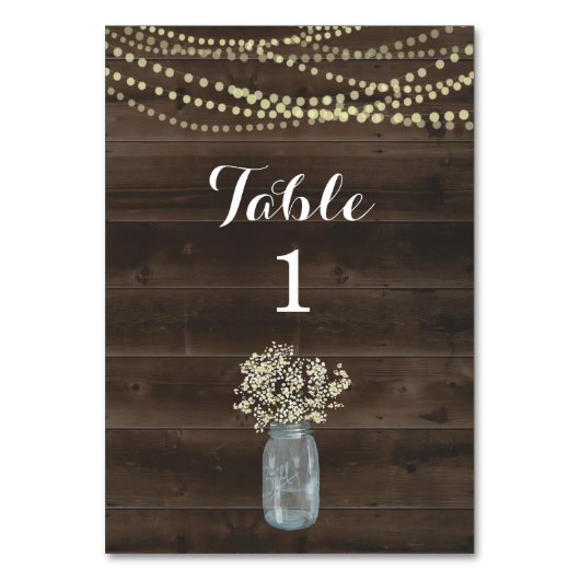 Rustic Table Number Card - Hout & Baby's adem Kaart (Voorkant)