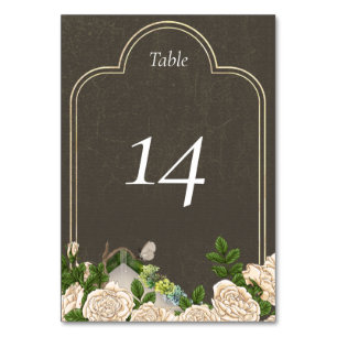 Rustic Table Numéro carte roses et lichens mariage