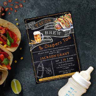 Rustic Tacos Brew & Luiers Baby shower Uitnodiging