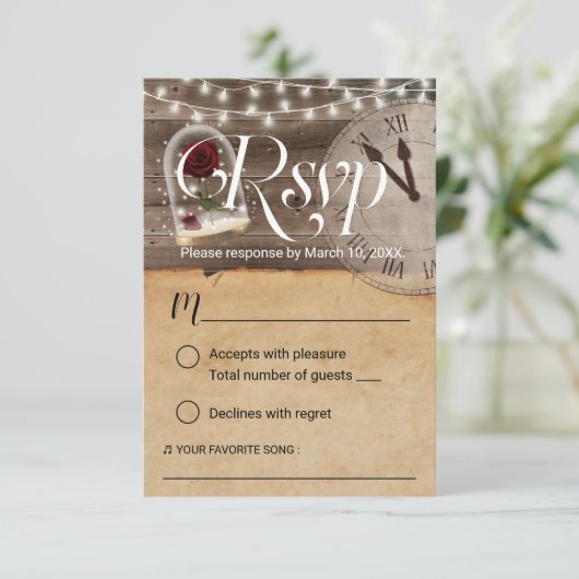Rustic Tale zo oud als Time Fairytale Weddenschap  RSVP Kaartje (Staand voorkant)
