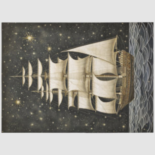 Rustic Tall Ship Gold & Black-decoupage Tissuepapier