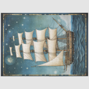 Rustic Tall Ship Gold & Black-decoupage Tissuepapier