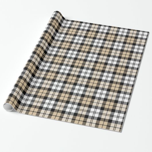 Rustic Tan Black en White Tartan Pset Holiday Cadeaupapier (Uitgerold)