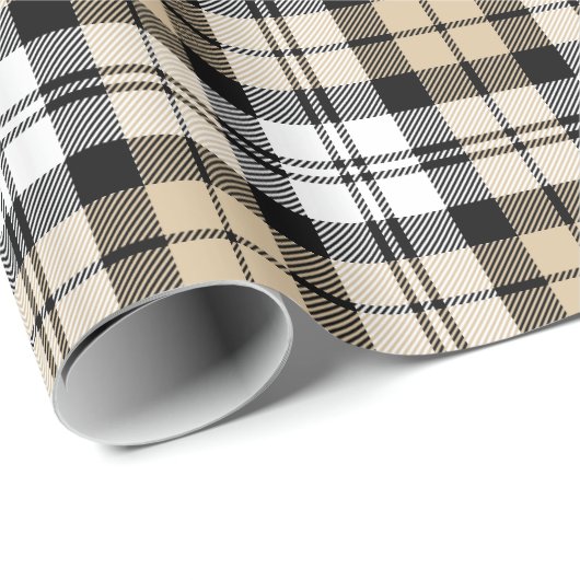 Rustic Tan Black en White Tartan Pset Holiday Cadeaupapier (Rol Hoek)