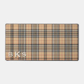 Rustic Tan White & Black Tartan Plaid Monogram Bureaumat (Voorkant)