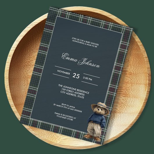 Rustic Tartan Beer Baby shower Kaart