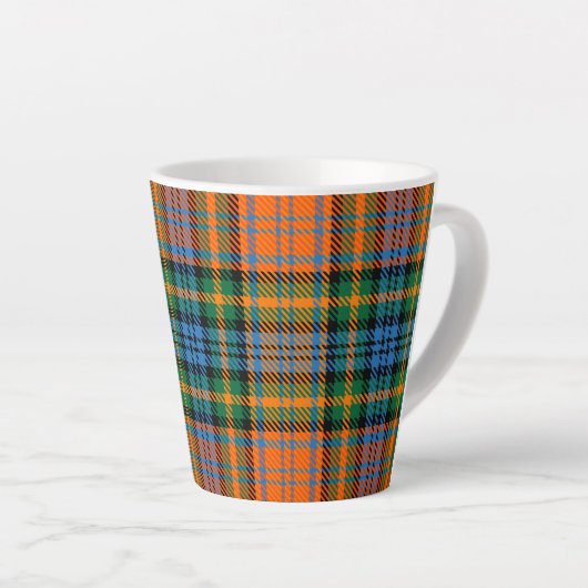 Rustic Tartan Murray Plaid Sinaasappel Blue Check Latte Mok (Rechterhoek)